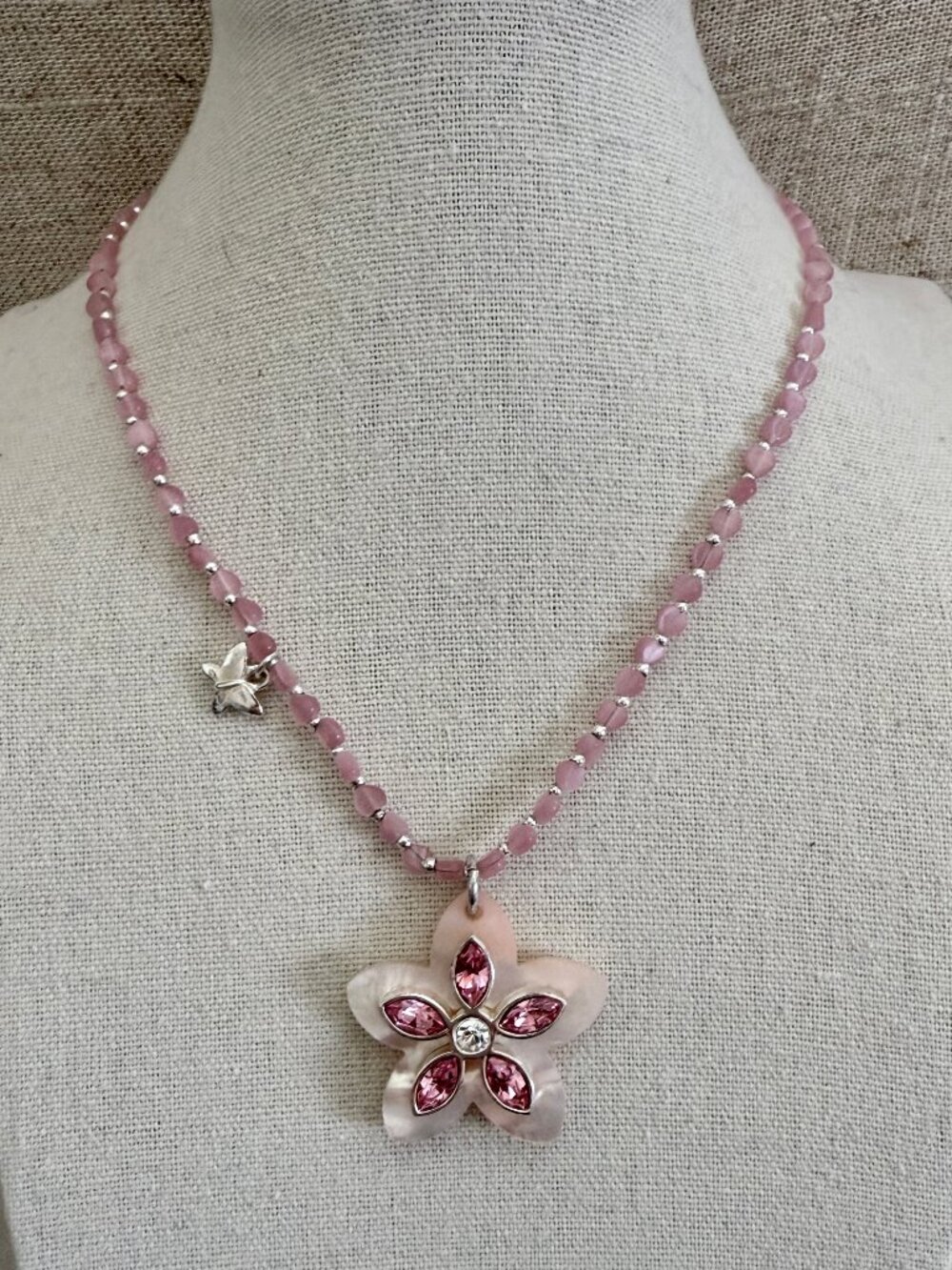 Dyrberg/Kern Fodilia Mother of Pear and Swarovski crystal flower necklace